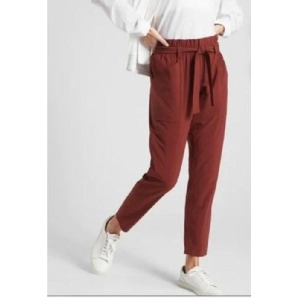 Athleta Skyline Ankle Paperbag Waist Pants Spiced Cabernet Rust Red Brown Size 0
